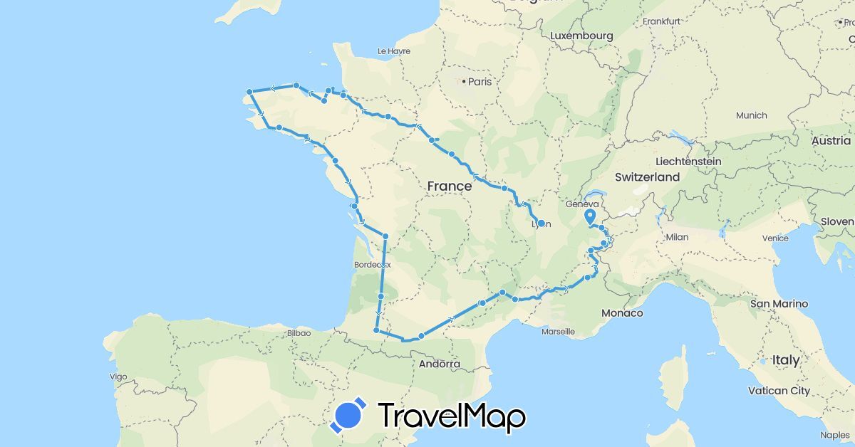 TravelMap itinerary: cycling, gaétan pottier in France (Europe)